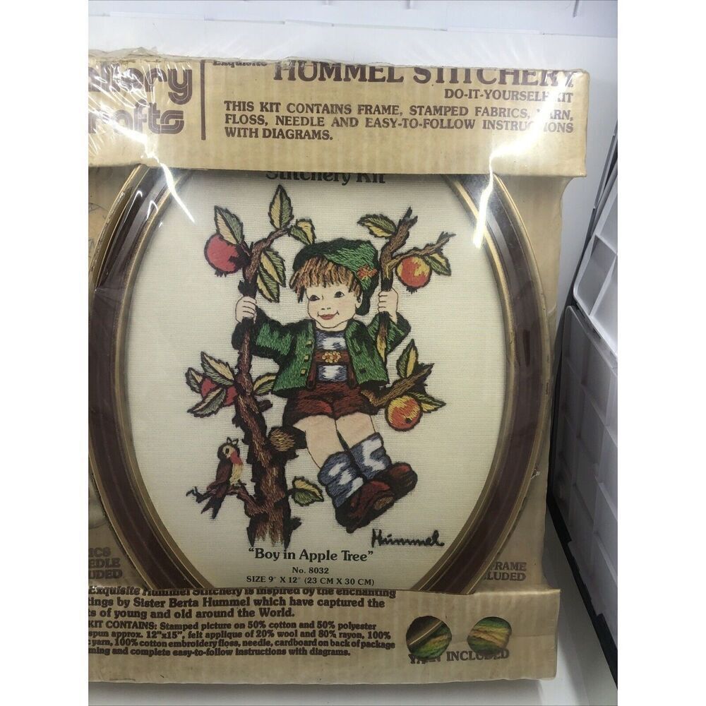 Hummel Stitchery Knitting Kit Yarn Included #8032 Boy in Apple Tree. Vintage